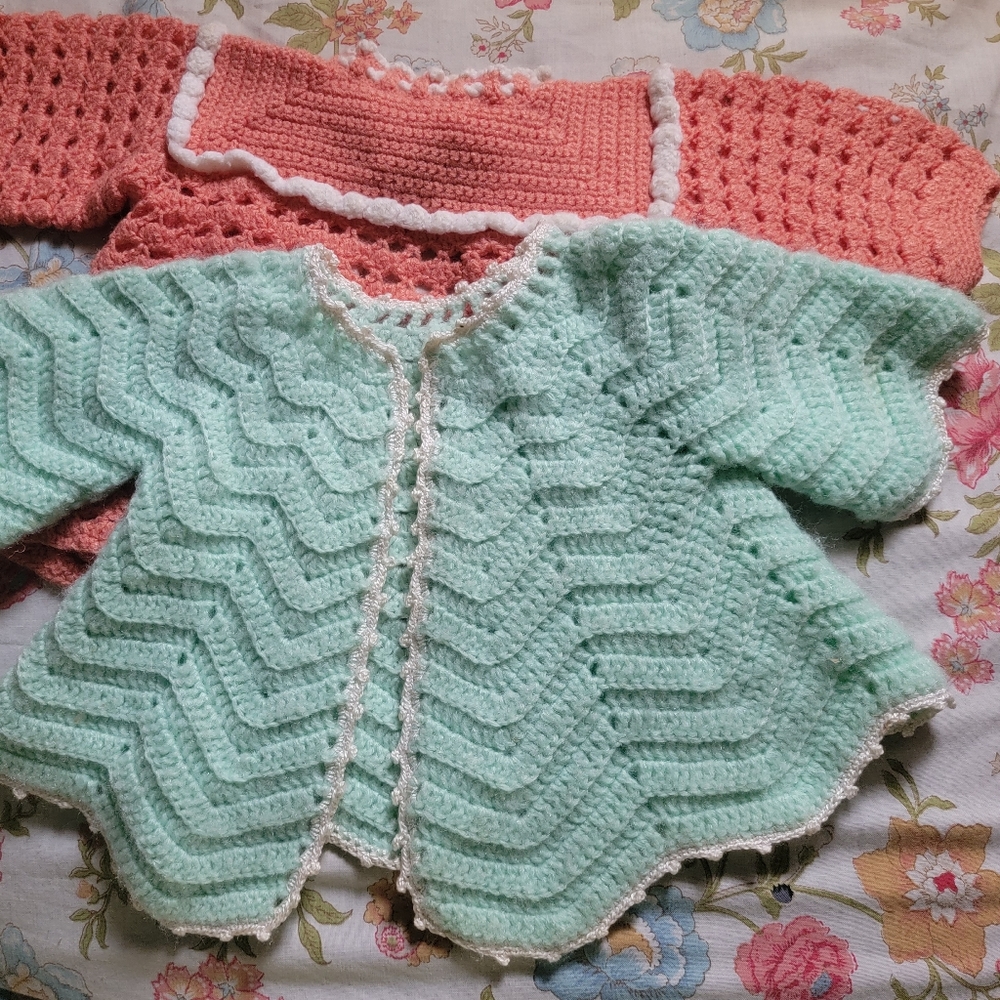 Vintage Dress Cardigan Set Twin Outfits Handmade Bed Jackets Doll Baby
